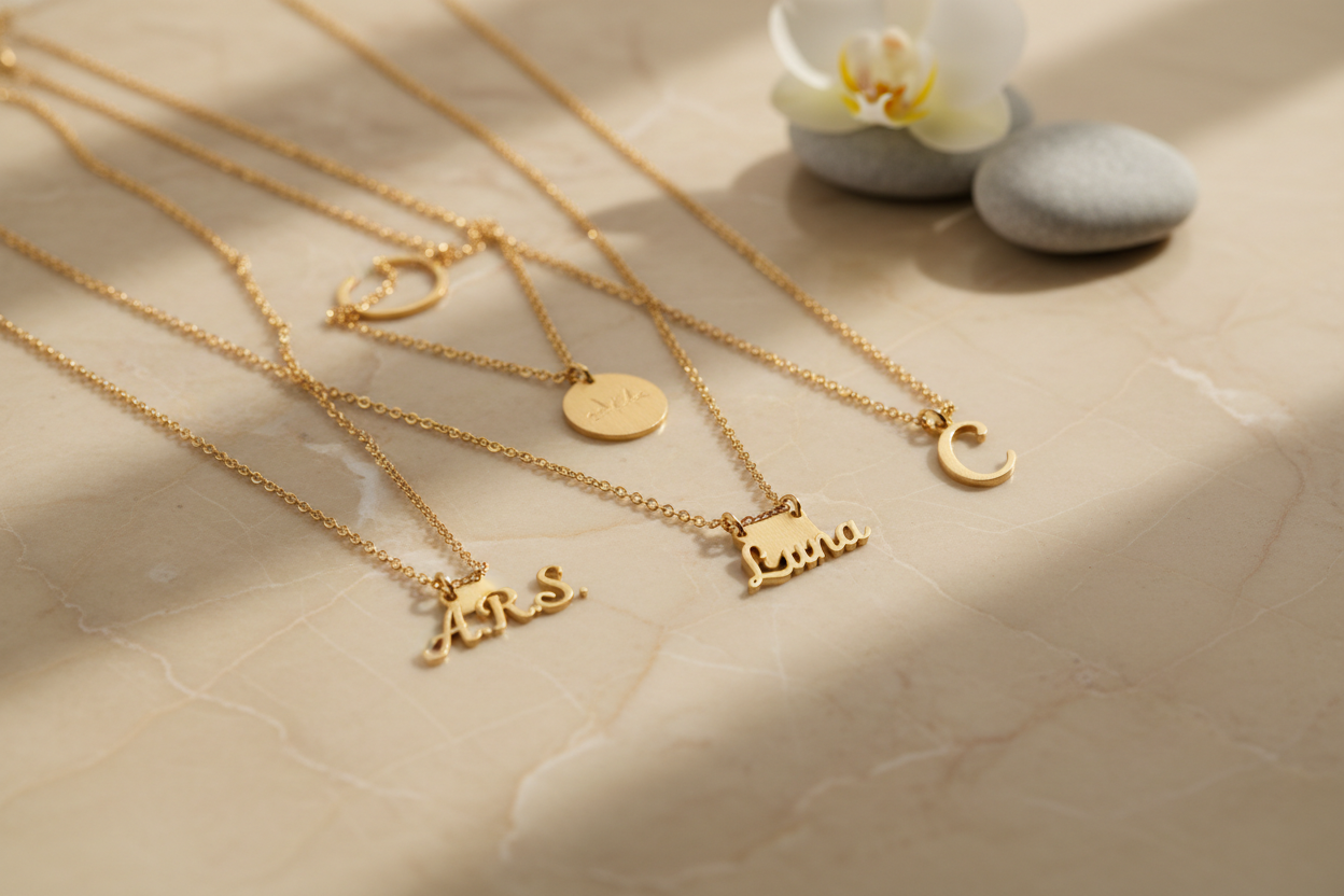 erstelle mir ein ästhetisches personalsiertes schmuck bild mit beigem marmor hintergrund