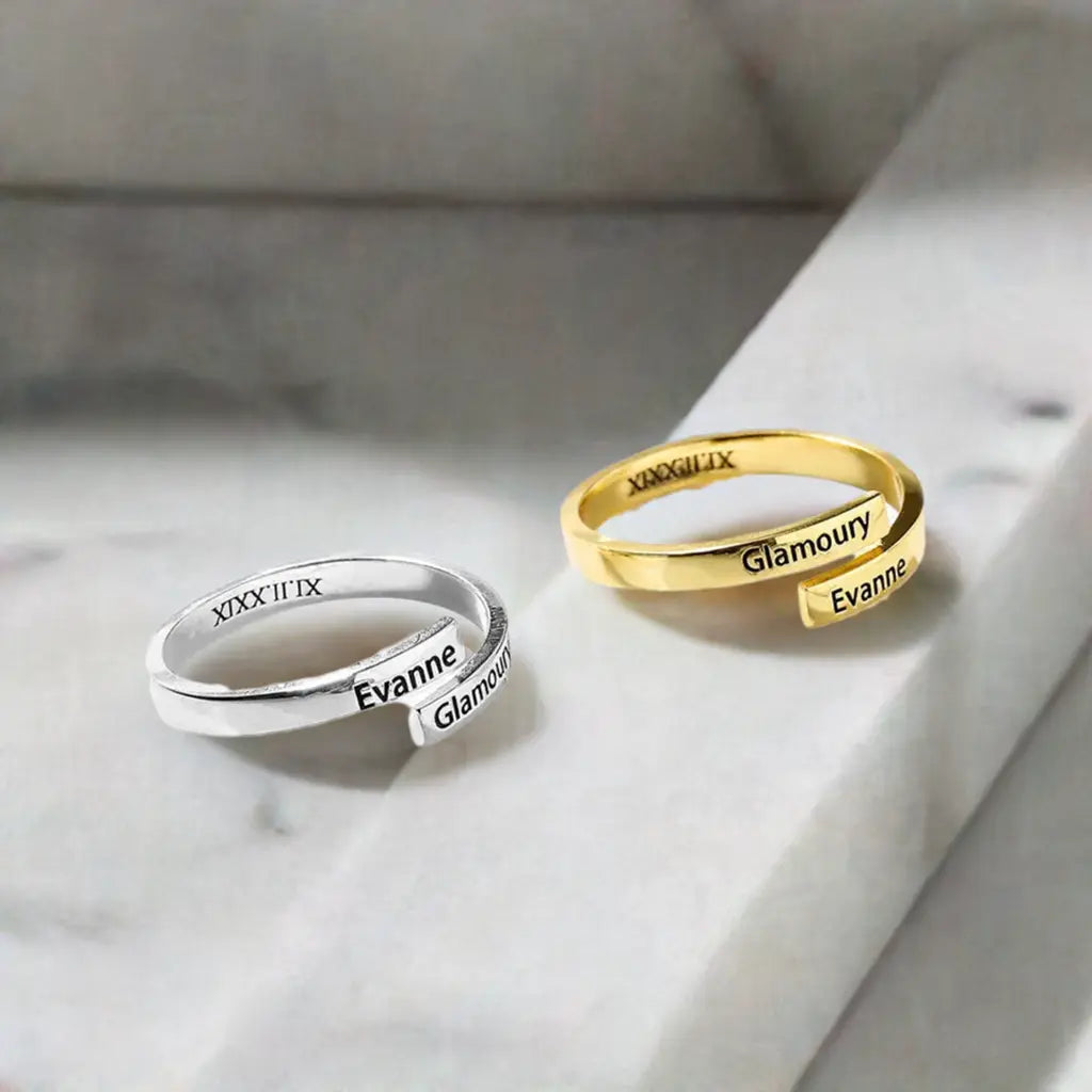 Namensring Silber 2 Namen Tragebeispiel Hand