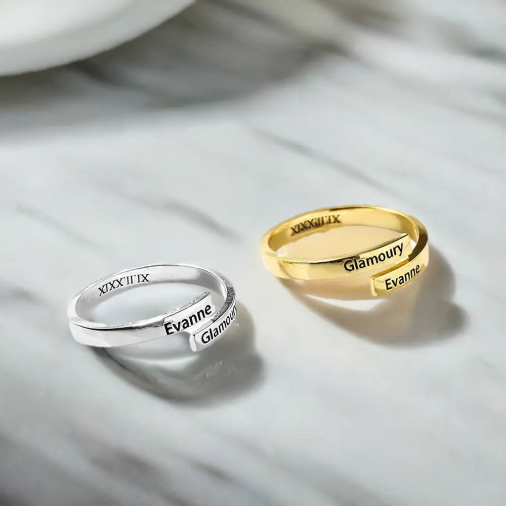 2-Namen Ring Silber Detailansicht Gravur