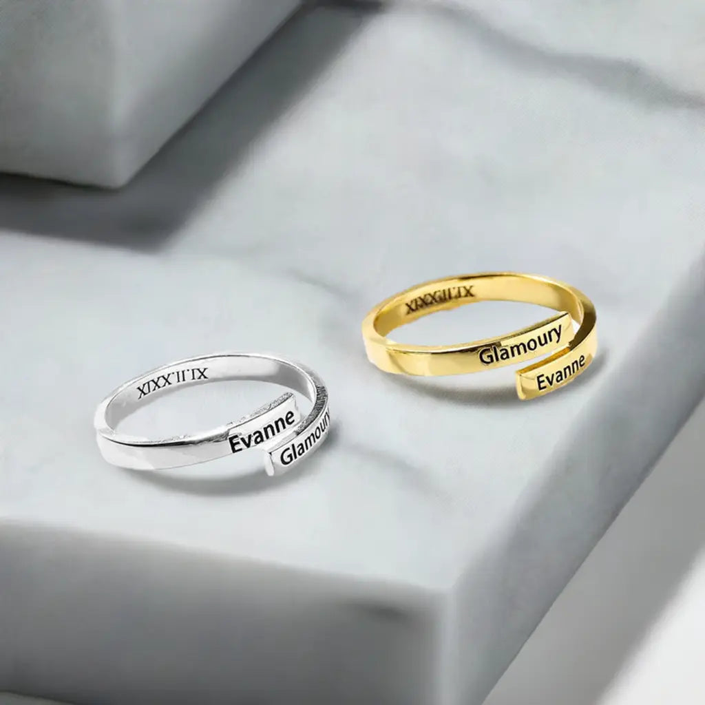 Personalisierter Ring Silber 2 Namen Detailansicht